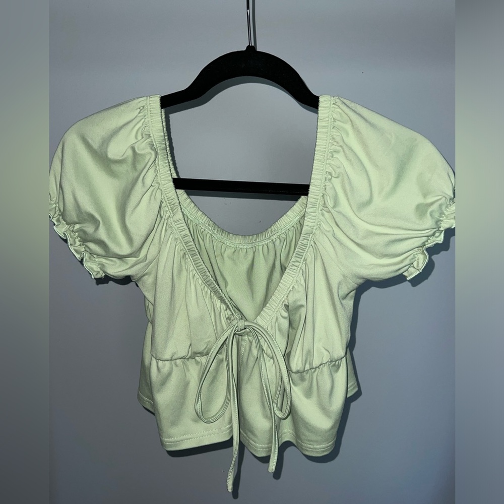 Shein Solid Puff Sleeve Ruffle Hem Top